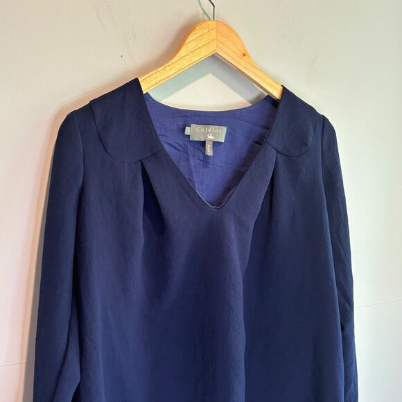 Cotelac Navy Blue Textured Blouse Top - size 0 (US 4) - Picture 3 of 4